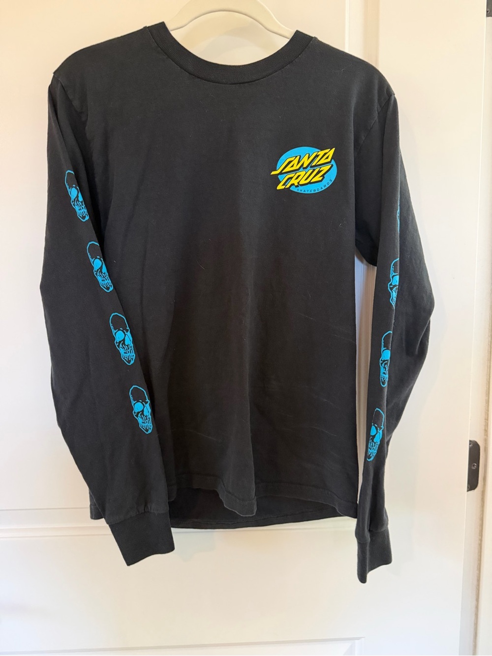 Santa Cruz Black Tee with Yellow Logo and Blue Circle